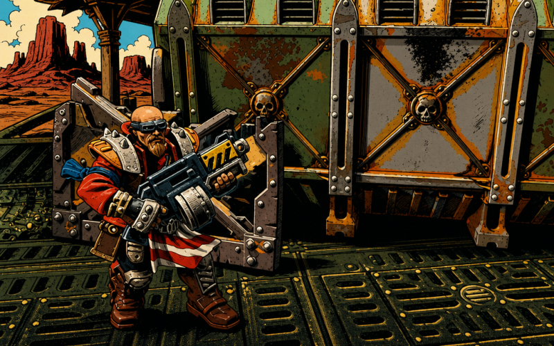 An orlock ganger stands in the wastes with a bolter - Generated by GPT Image 2