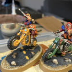 Two Escher biker conversions on Ash Wastes bases, armed with las guns