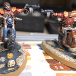 Two Orlock biker conversions on Ash Wastes bases, armed with autoguns