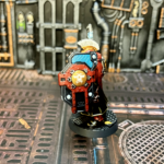 An enforcer captain from the side, holding a shield.