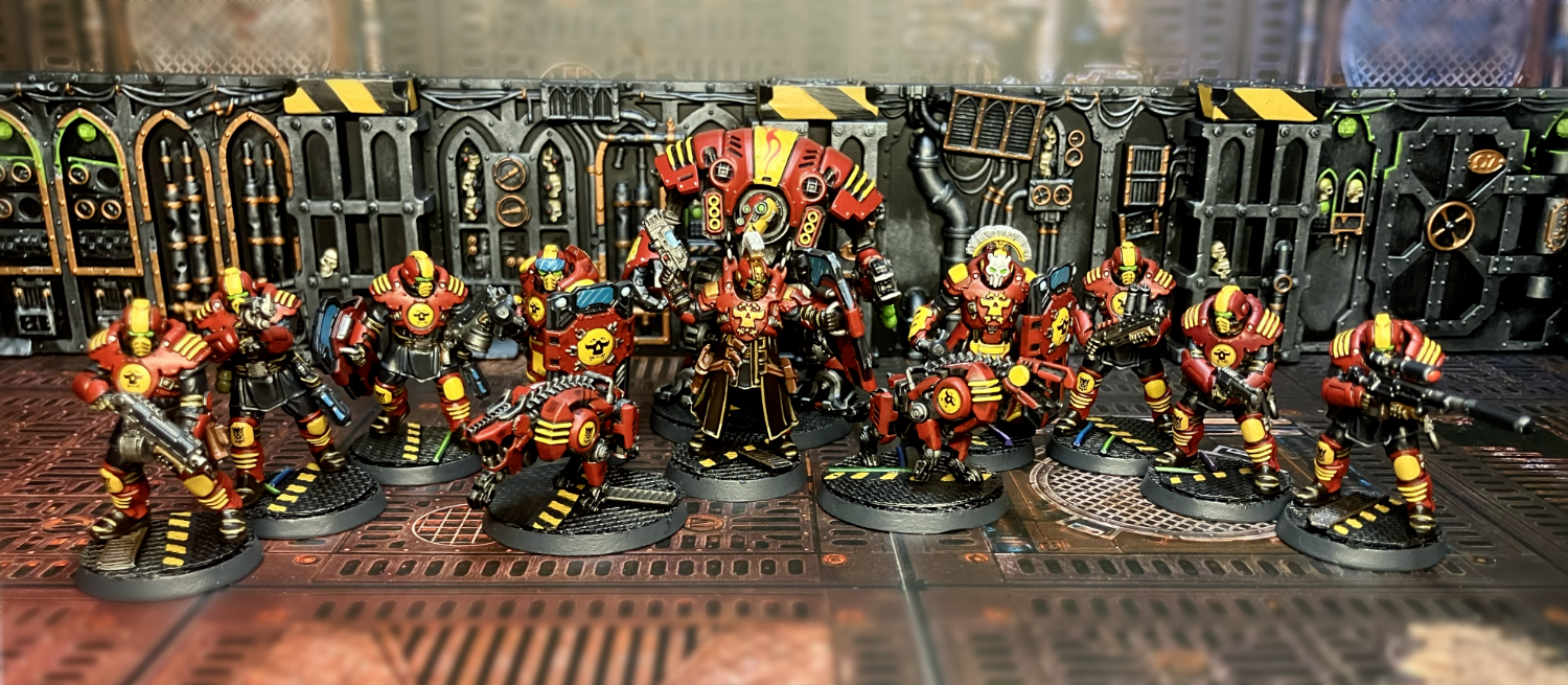 A full Palanite Enforcer gang with Hardcase Cyber-Mastiffs and a killbot.