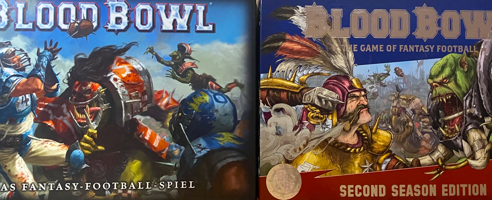 Blood Bowl 2017 next to Blood Bowl Second Edition (2020)