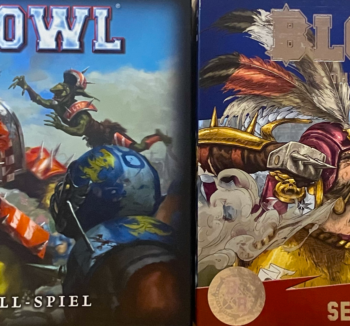 Blood Bowl 2017 next to Blood Bowl Second Edition (2020)