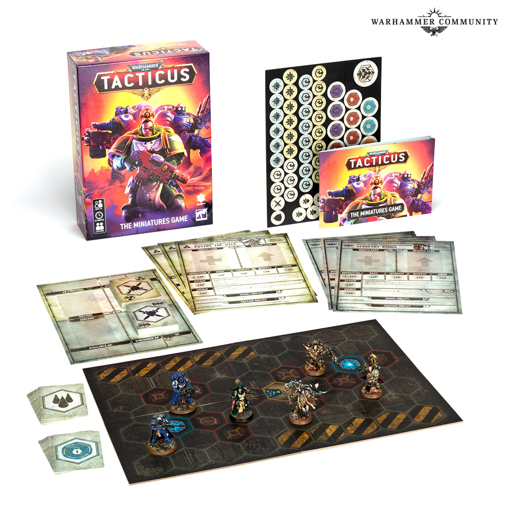 A new book store gang from Games Workshop Warhammer: 40,000 Tacticus and the contents of the box.