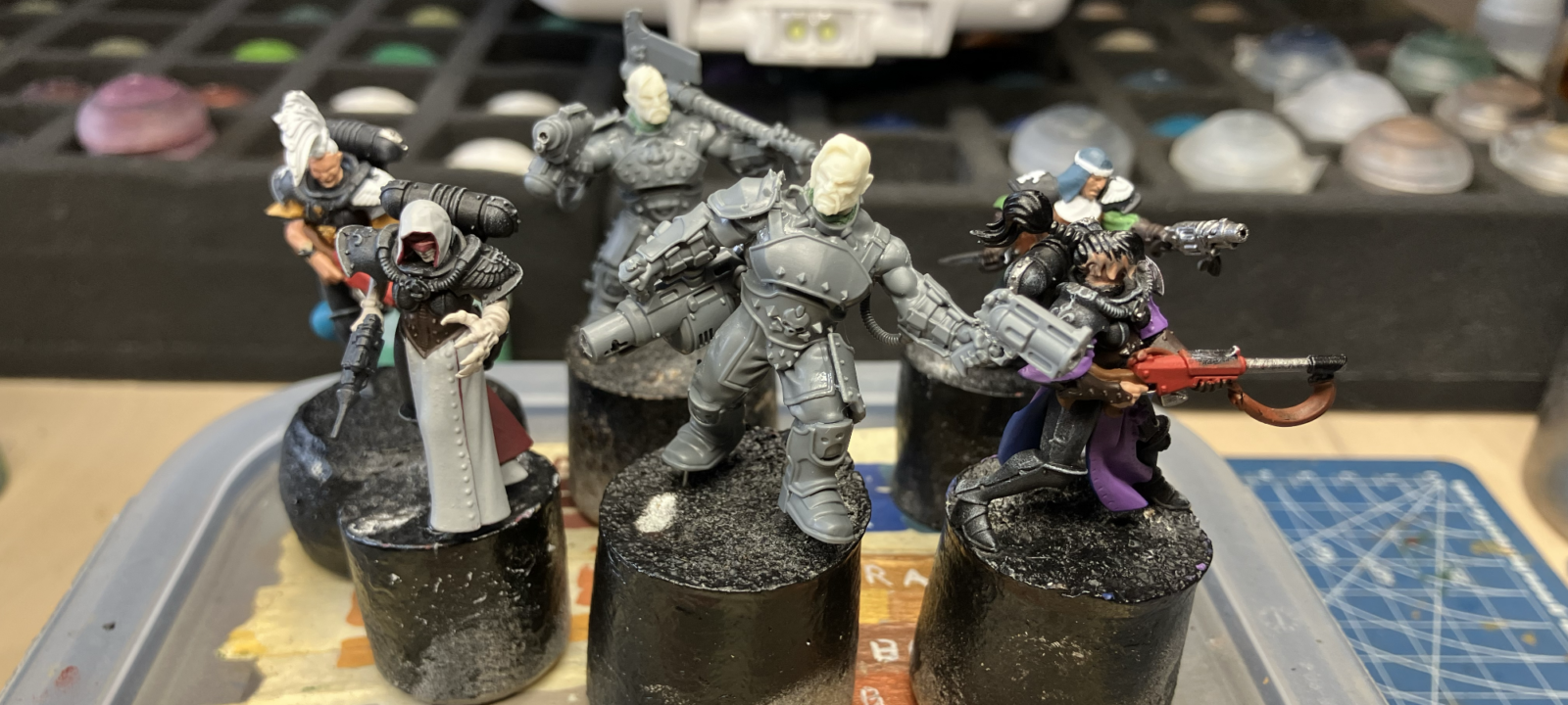 Two assembled goliaths and several Escher sisters in progress.