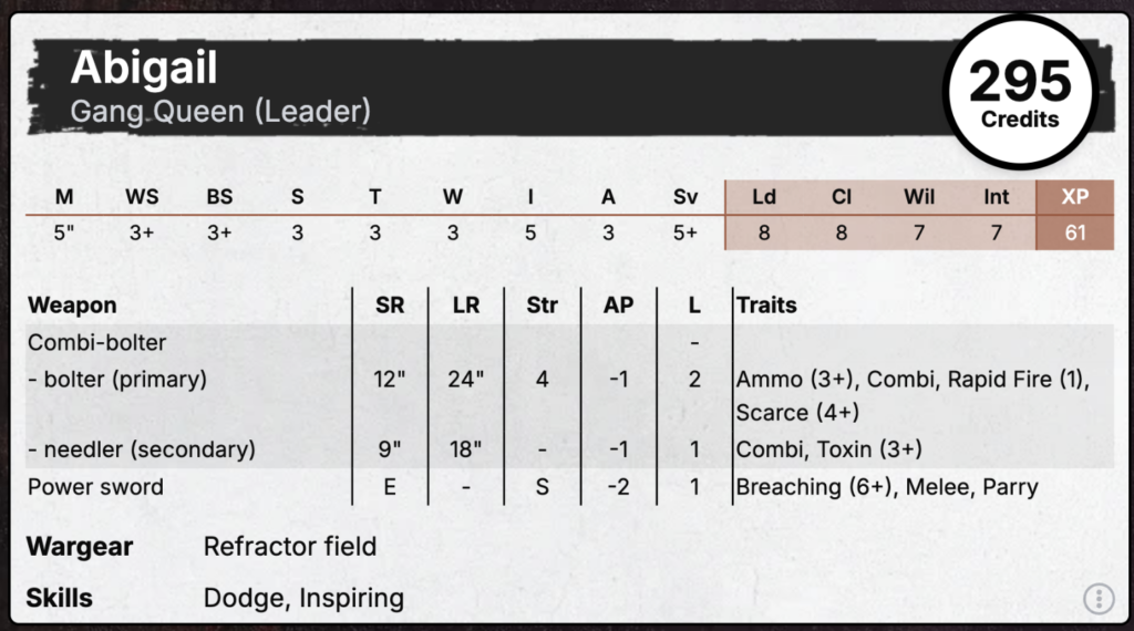Escher Gang Queen stat card