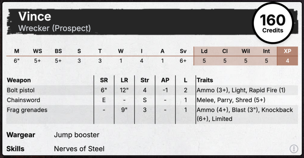 An Orlock Champion's stat card