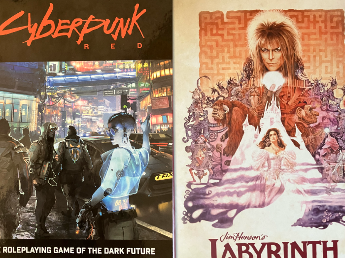 A collage of covers for The Hunt, Blood Bowl, Cyberpunk Red, Labyrinth, Space Station Zero, and Cyberpunk 2020
