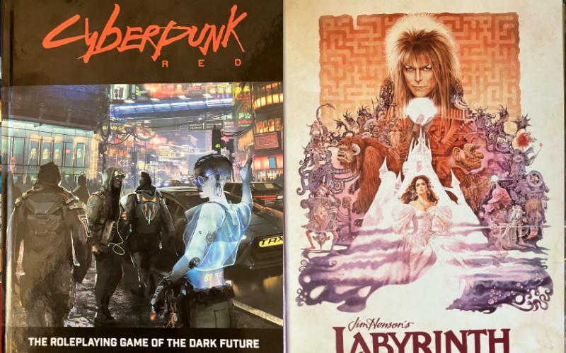A collage of covers for The Hunt, Blood Bowl, Cyberpunk Red, Labyrinth, Space Station Zero, and Cyberpunk 2020