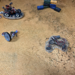 A sparse setup for a Necromunda Ash Wastes table.