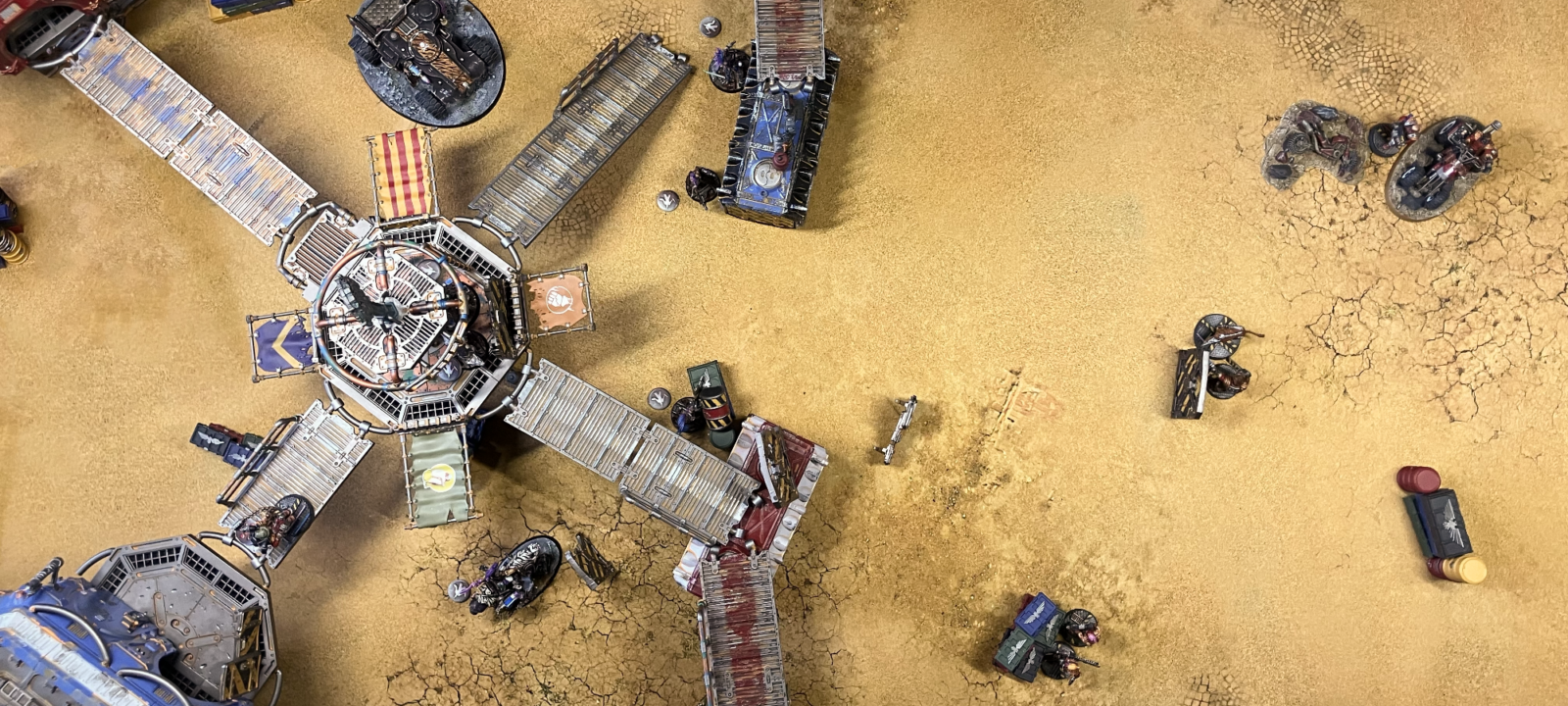 A table setup for the Necromunda Out of the Storm scenario.