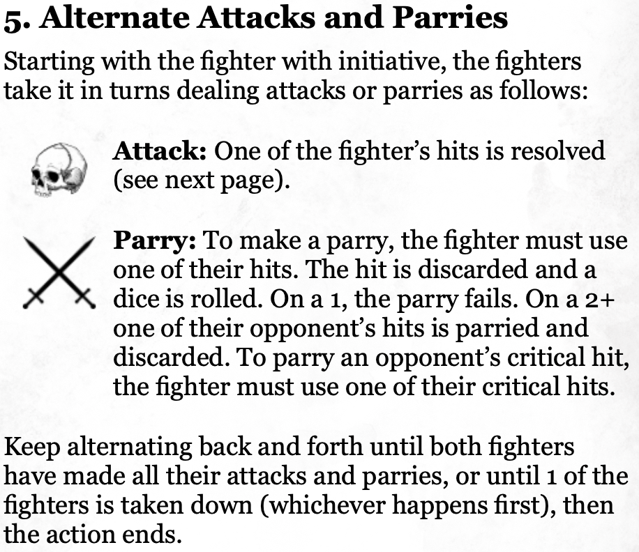 The attack-parry rules in Black Death City.